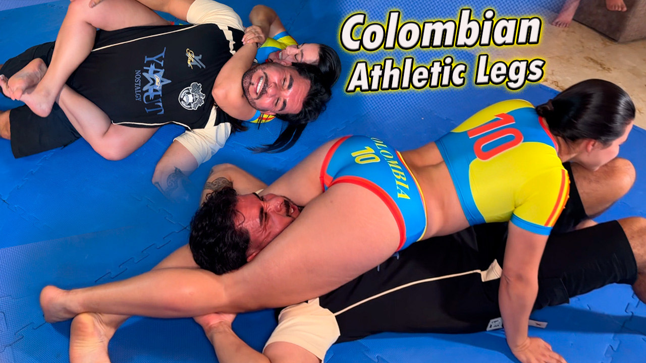 Colombian woman wrestles a large man
